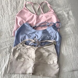 3-Pack Ribbed Seamless Sports Bra Set - Pink, Blue, Sage Green